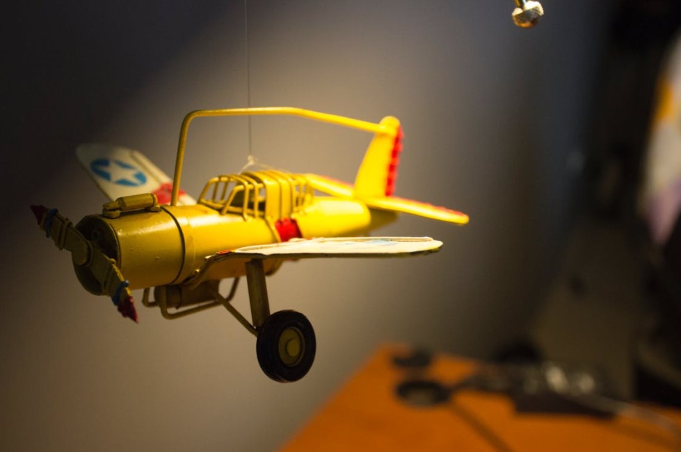 A yellow model airplane