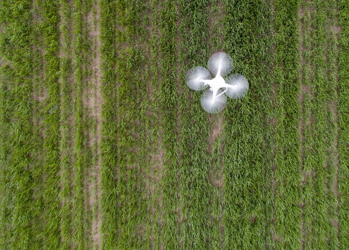 Drone flying above farm