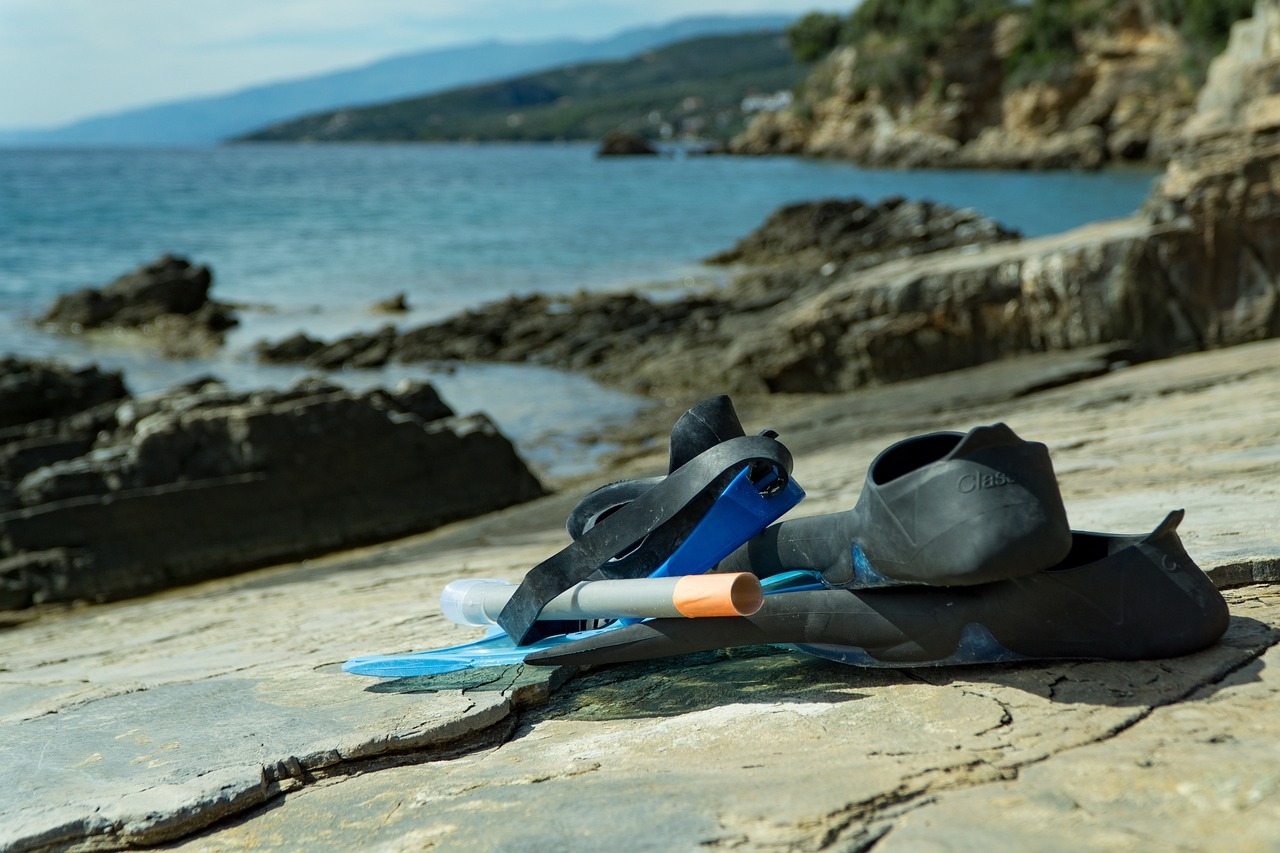 Snorkeling equipment by the water