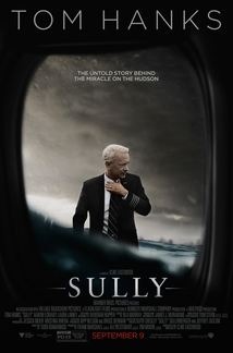 Sully movie poster, image of Tom Hanks, airplane window