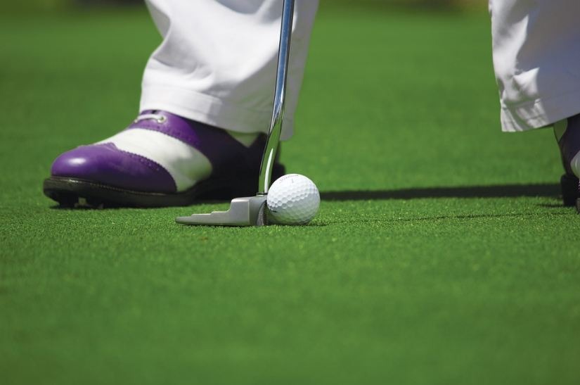 purple-and-white-golf-shoes-white-golf-ball-silver-golf-club