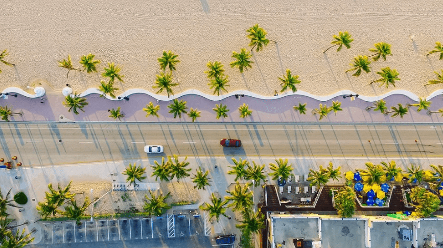 an-aerial-shot-of-the-road-and-beach