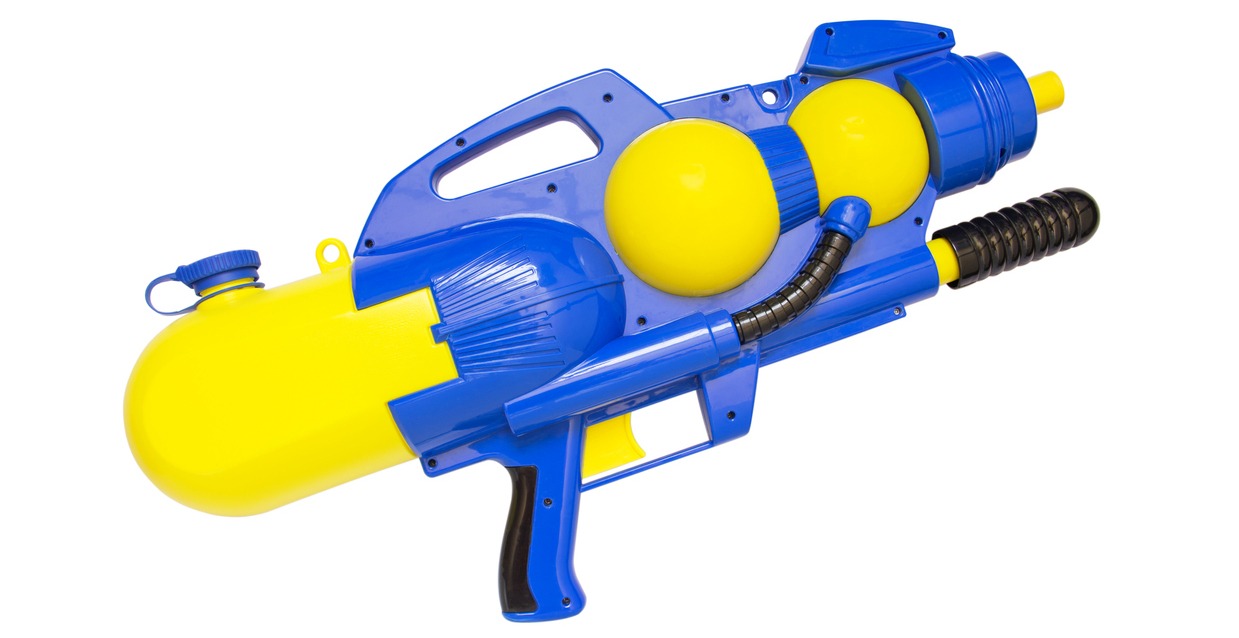 A-blue-and-yellow-plastic-water-gun