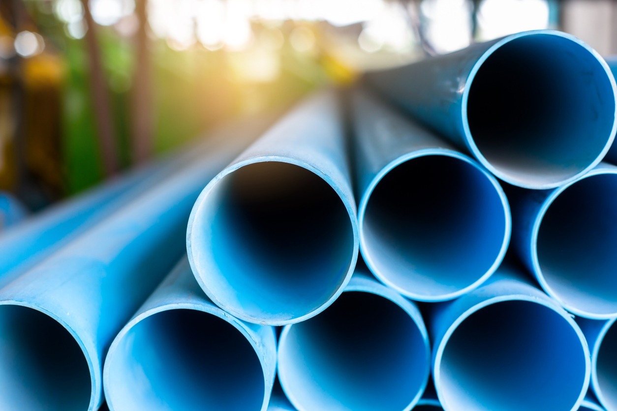 Close-up-image-of-blue-PVC-pipes