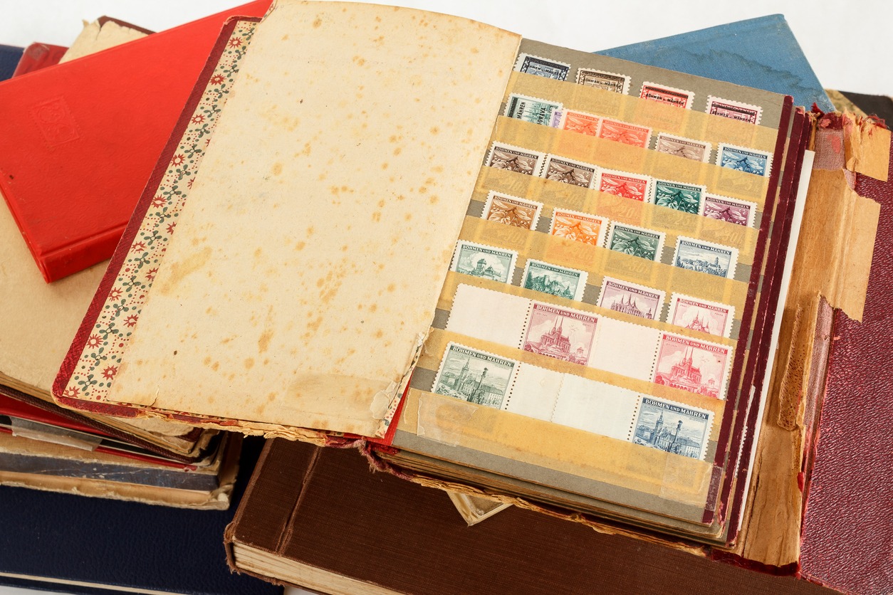 an old philatelic stamp album collection