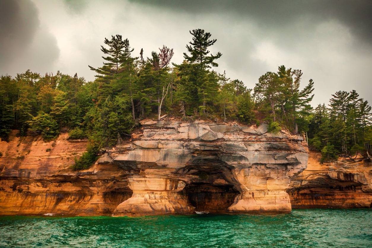 Battleship Rocks formation at the Pictured Rocks National Lakeshore