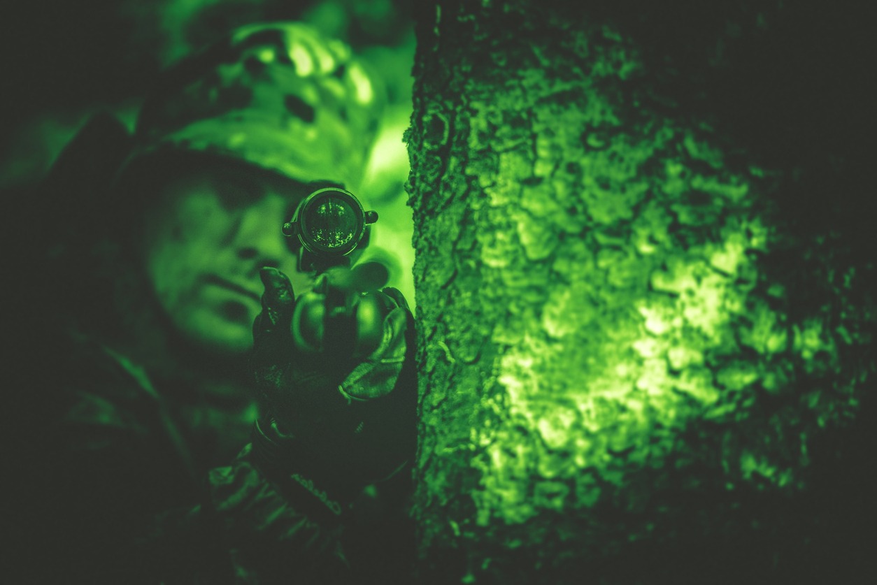 Soldiers on duty as seen through thermos vision goggles