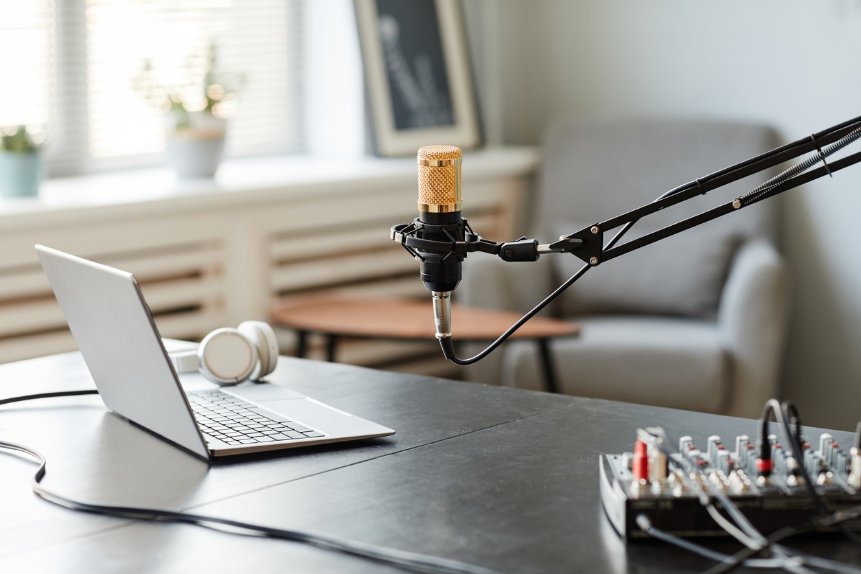 a podcast studio with equipment