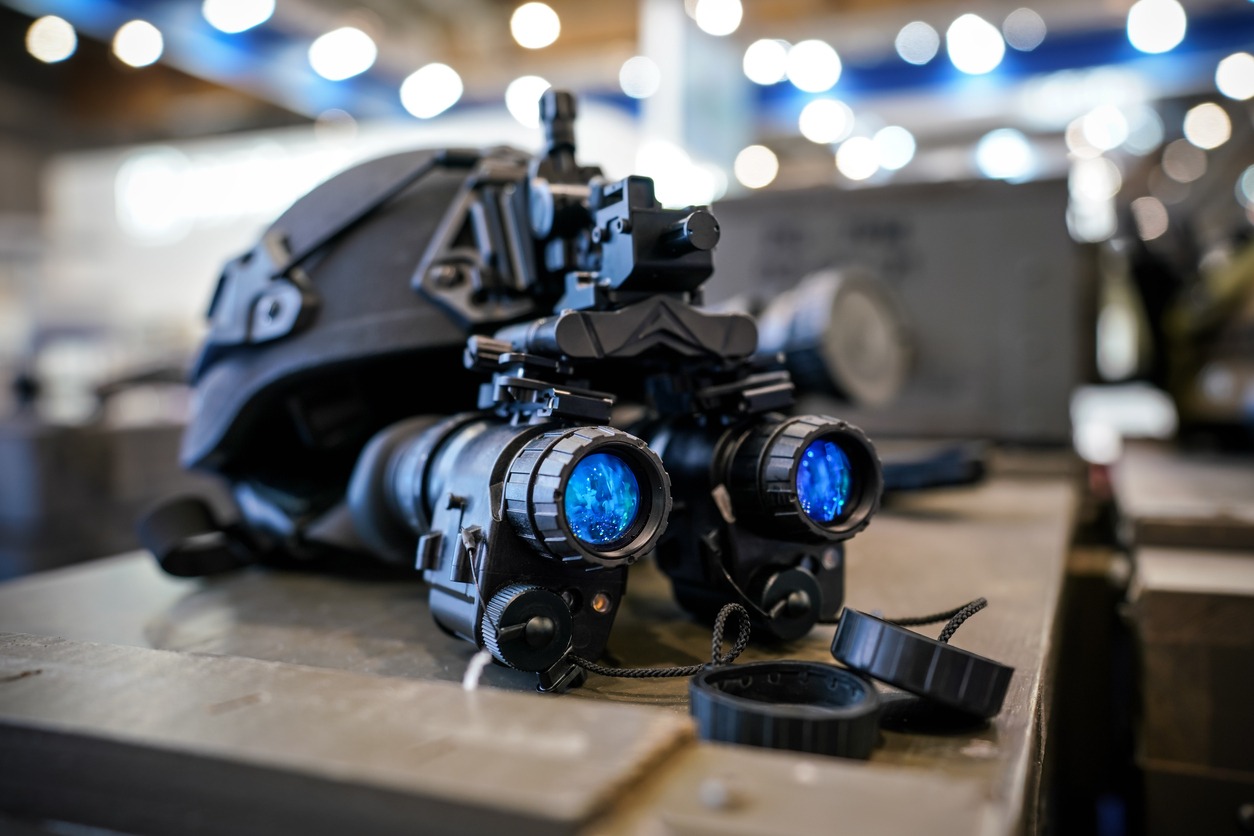 night vision goggles on military helmet