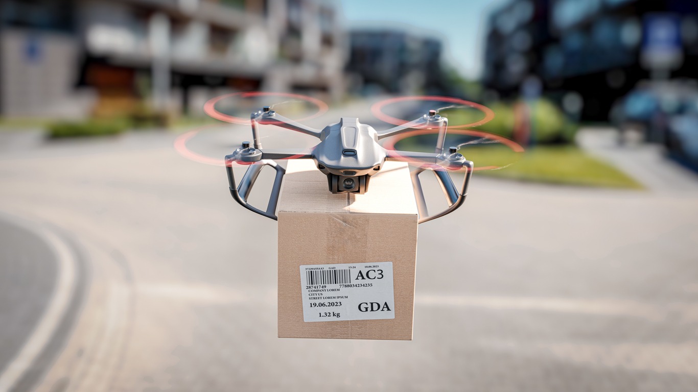 a-delivery-drone-is-flying-between-residential-buildings-the-concept-of-delivering