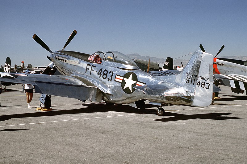 Three quarter rear view of a North American built P-51
