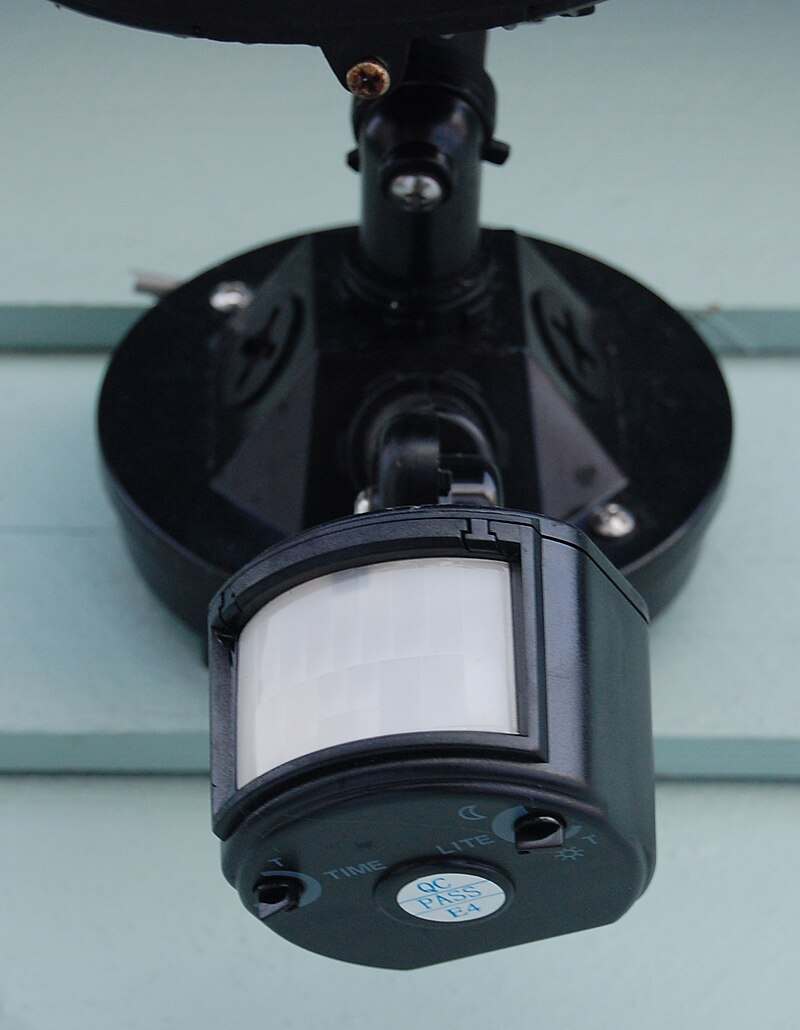 A motion detector attached to a garage